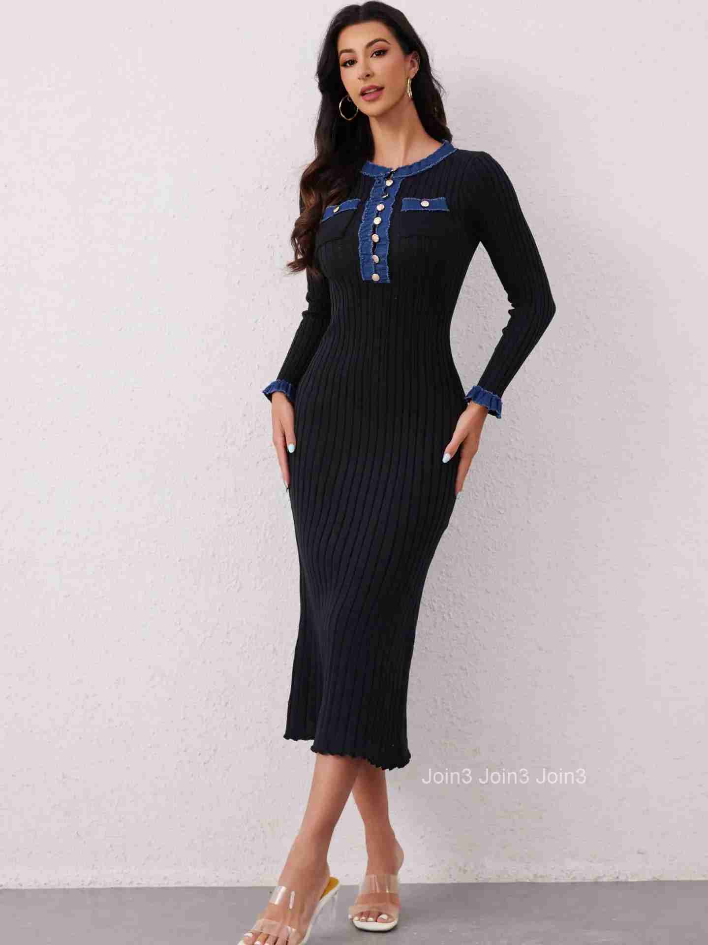 Korean Design Knitted Slim Sweater Dress Women Elegant O-neck Sexy Knitwears Vestidos Fall Winter New Long Sleeve Knit Dresses
