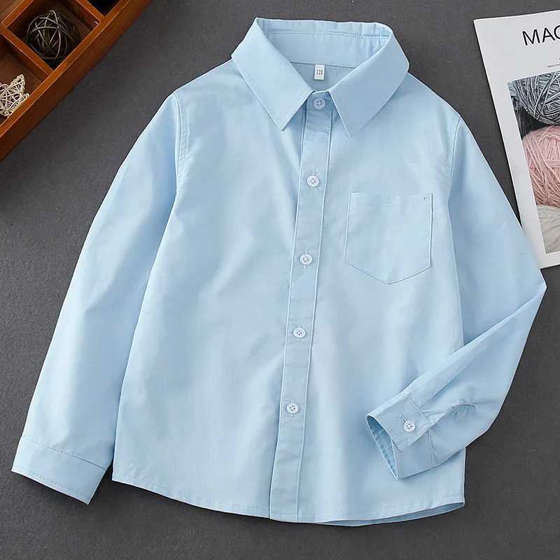 Boys Casual Shirt Long Sleeve Solid White Blue 100% Cotton Kids Top Age 3-12 Spring School Uniform Children Party Clothing X250806