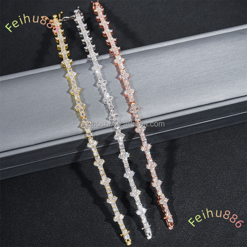 Hip Hop Jewelry 925 Sterling Silver Tennis Necklace Iced Out Moissanite Diamond Cross Bling Cuban Link Chain Bracelet