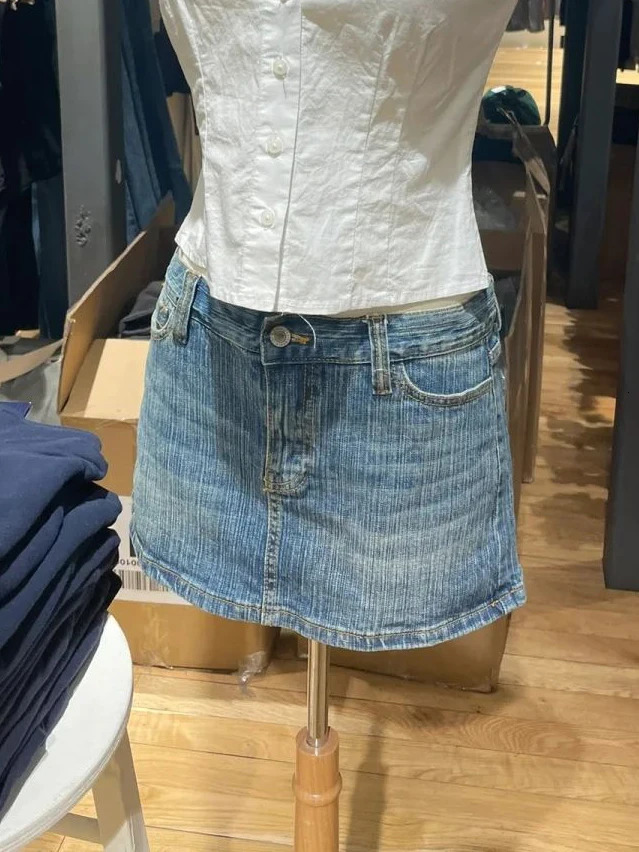 American Vintage Denim Mini Skirts Women Summer Fashion High Waist Straigth Short Faldas Casual Fashion Streetwear Cotton Skirt 250804