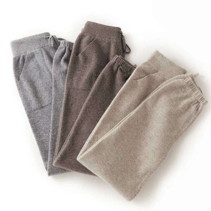 100% Merino Wool Women's Knitted Trousers, Popular, Fashionable, Warm, Pocket, Small Leg Pants 2024 Autumn And Winter New Style 250806