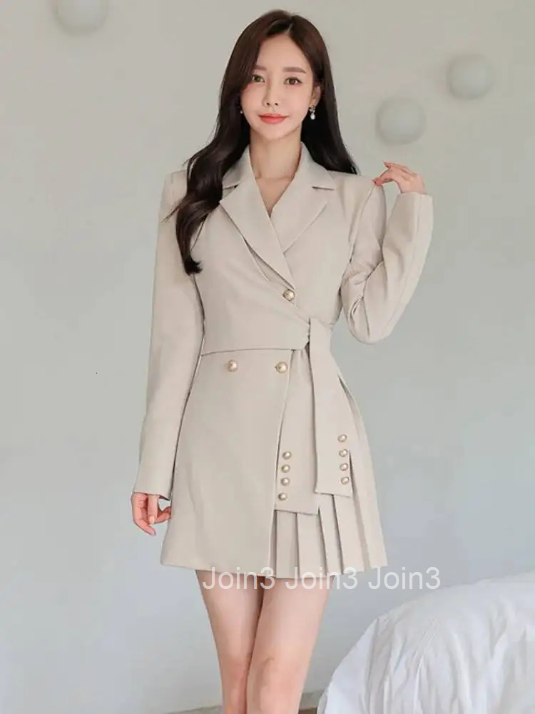 Autumn Short Blazer Dress For Women Double-breasted Lace-up Slim Mini Dress Vestidos Elegant OL Work Wear Woman Clothing