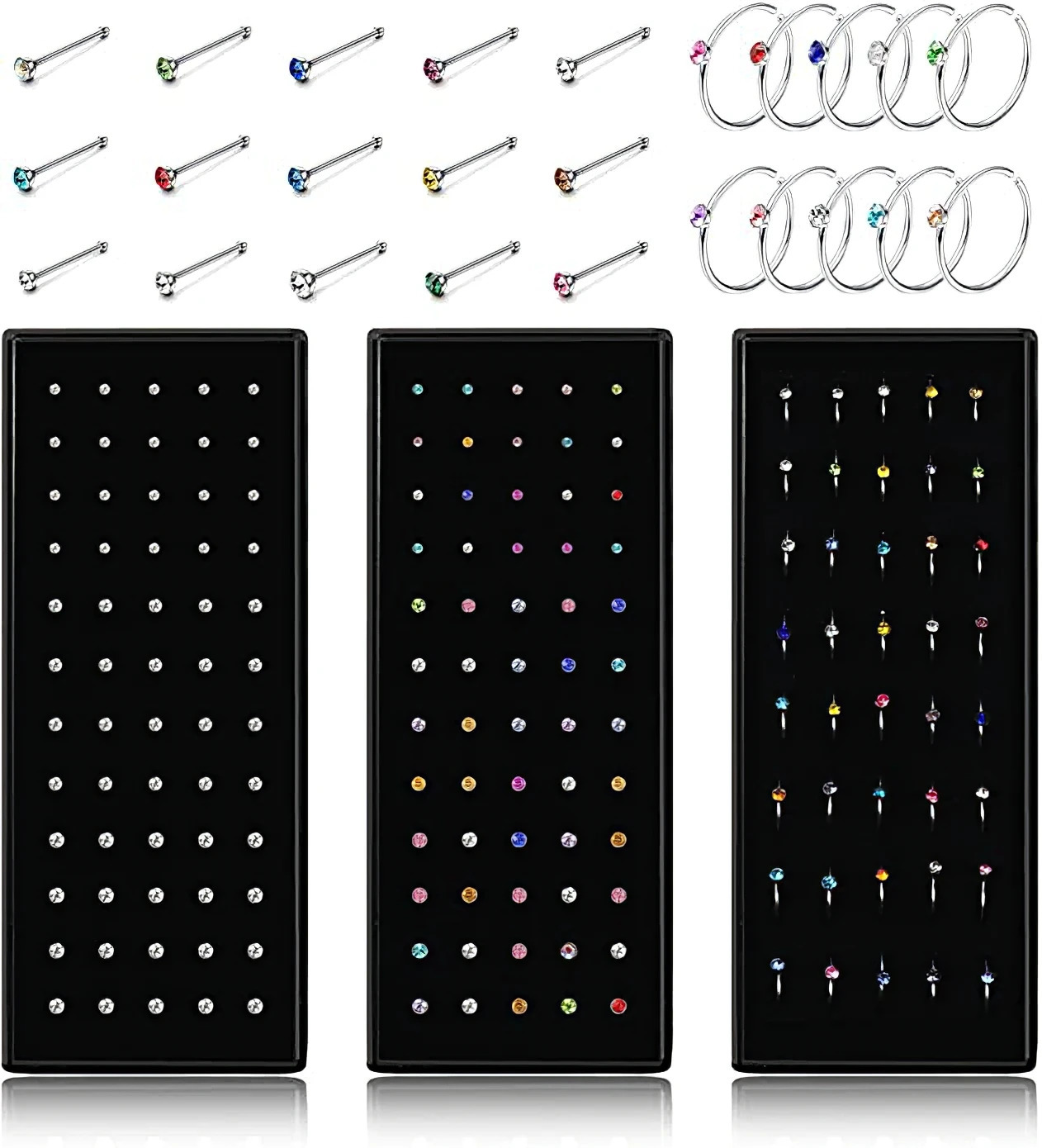 40/60PC Set Fashion Crystal C Shape Nose Ring Stainless Steel Multicolor Bend Nose Stud for Women Aro Nariz Anneau Nez Piercing 250805