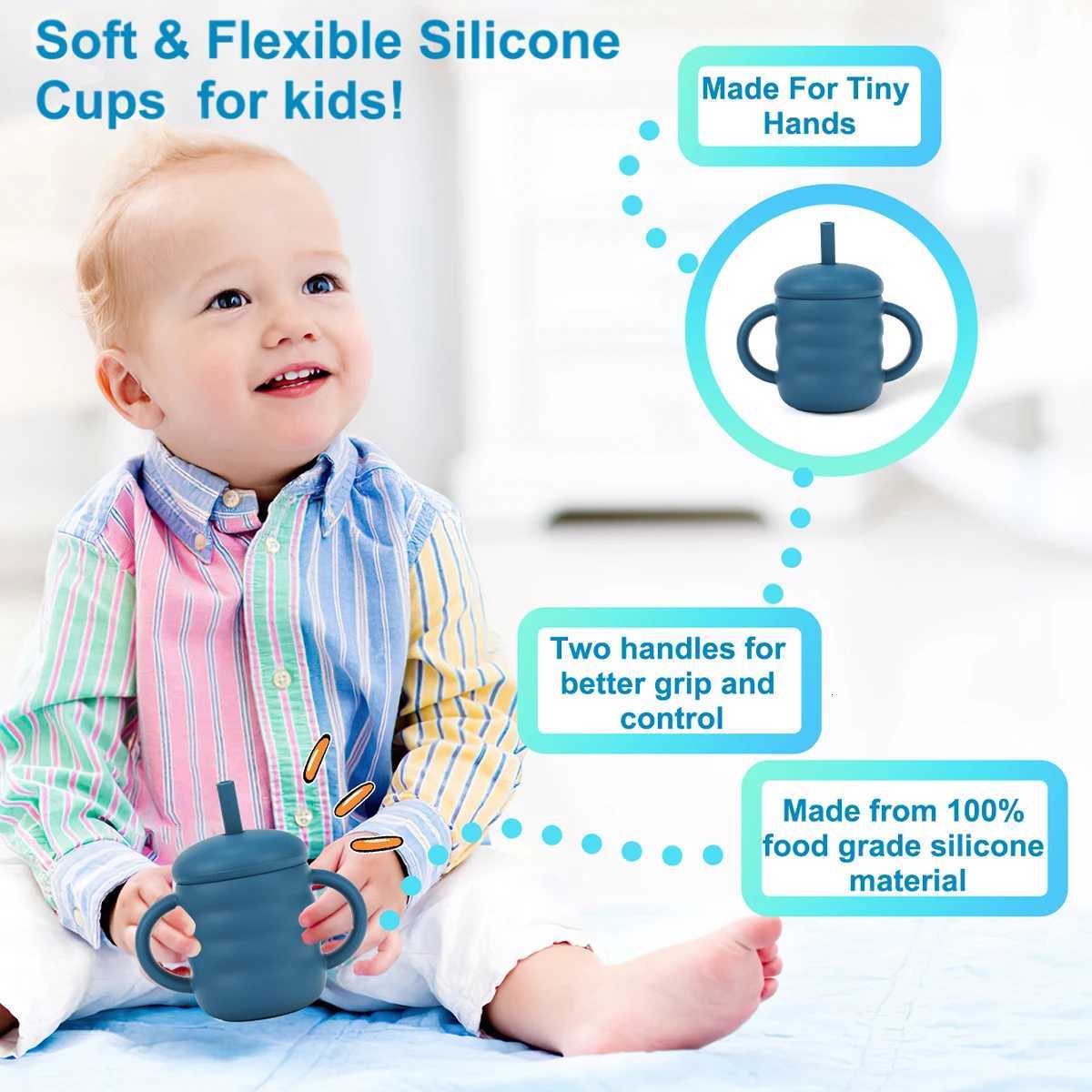 Baby Silicone Cups Straw Thread Cup BPA-Free Portable Storage Snack Container Feeding Cup For Kids Leakproof Learning Drink Cup X250806