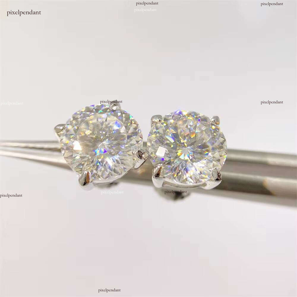 Portuguese Cut Pure Sier White VVS 0.5/1ct Stud Silicon Stone 14k Planted Earrings Fine Jewelry