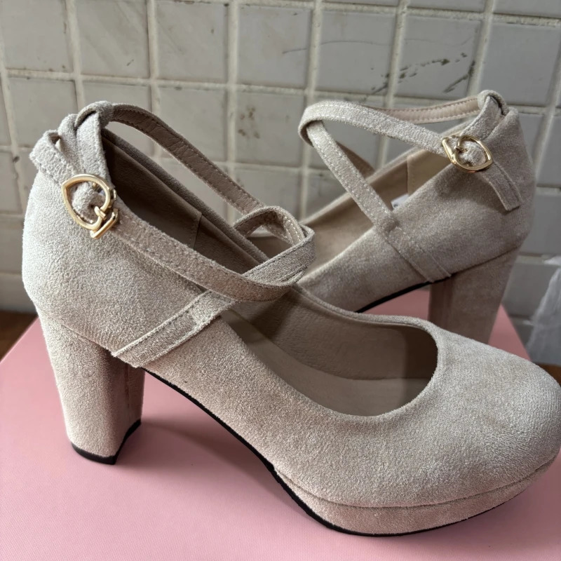 Womens Pink High Heels Mary Jane Shoes Dress Pumps Strap Black Nude Heeled Party Wedding Office Shoes Female Big Size 45 48 250731