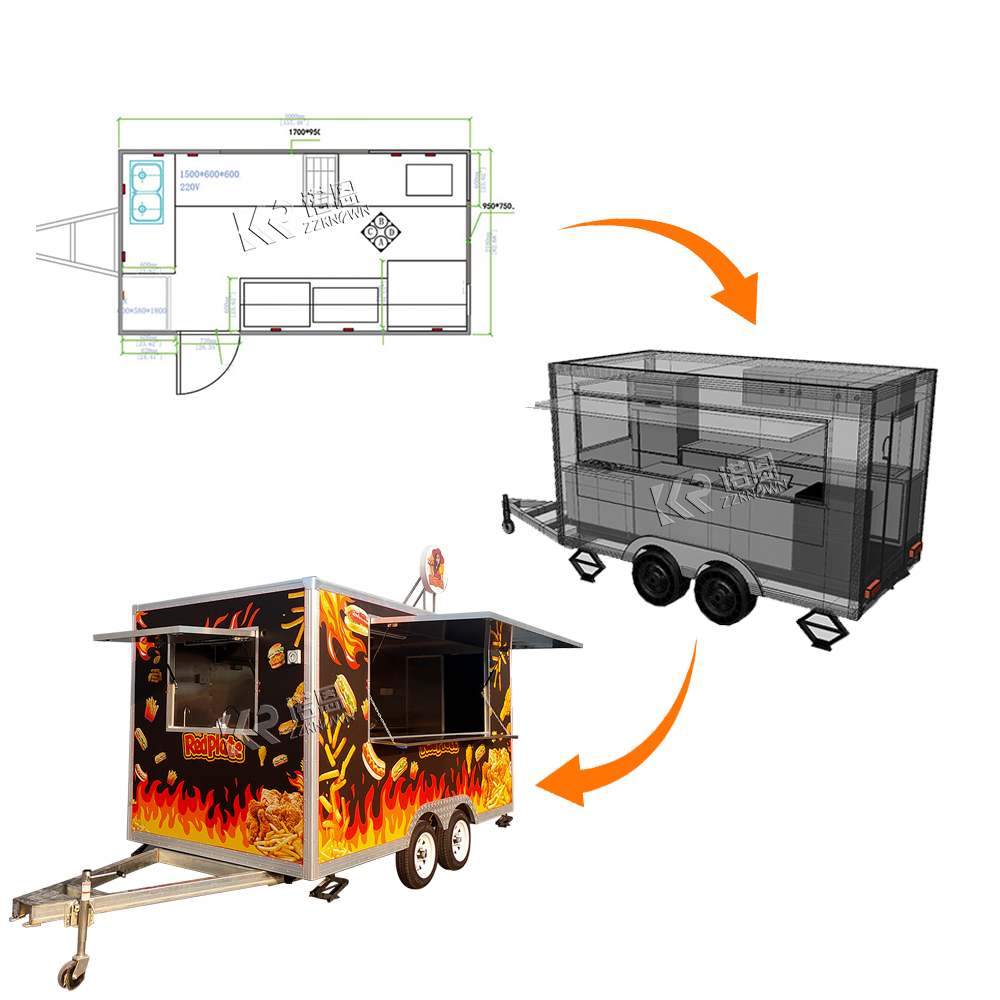 Customized Barbecue Hot Dogs Trailer Mobile Kitchen Fast Food Truck Trailer Fully Equipped Street Fast Food Trailer