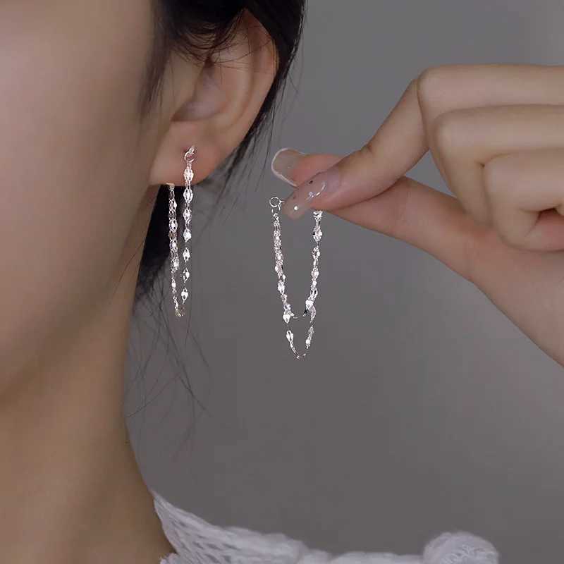 New Punk Silver Color Pop Simple Metal Long Chain Tassels Drop Earrings For Women Geometric Cool Fashion Creative Jewelry Y250805
