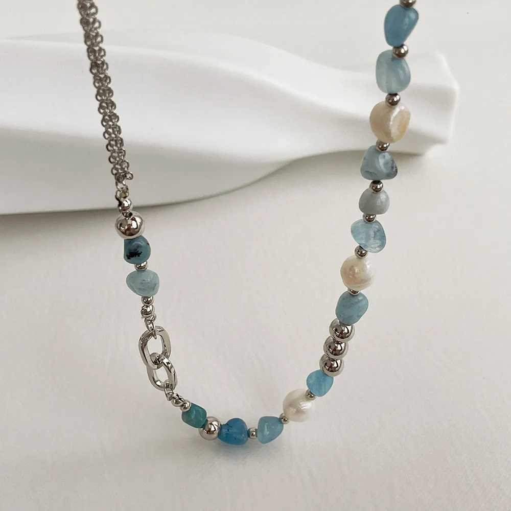 Kashmir Natural Stone Blue Crystal Necklace Baroque Natural Freshwater Pearl Niche Design Feeling Fresh Clavicle Chain Women Y250805