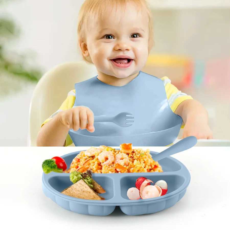 1PCS Baby Silicone Dishes Plate Kids Feeding Plate Sucker Bowl Solid Color Children Dishes Toddler Training Baby Tableware X250806
