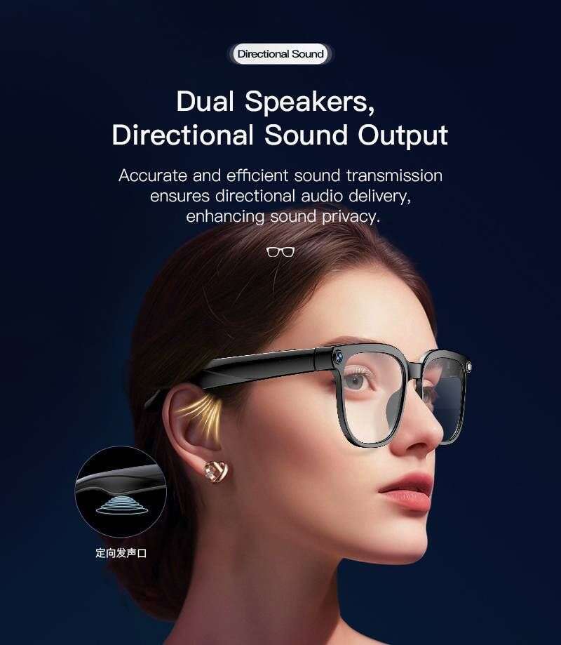 M02 Smart Glasses: AI Assistant, HD Bluetooth 5.3 Calling, 300Mah Battery, Ip65 Waterproof, 100W Pix Camera, 2H Music, 4H Talk Time