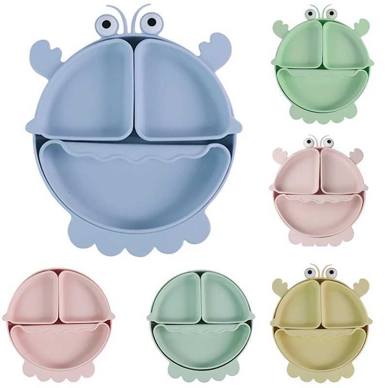 Baby Safe Silicone Dining Plate Suction Cartoon Children Dishes Feeding Toddler Training Tableware Kids Cartoon Crab 3-Grid Tray X250806