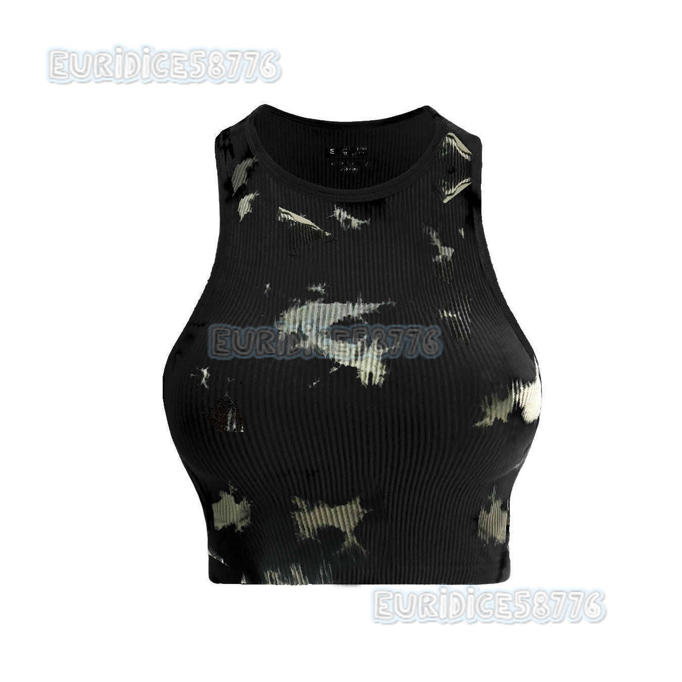 Womens Flat Round Neck Ribbed Tie-dye Sports Vest Summer Womens Clothing Yoga Gym Workout H250806