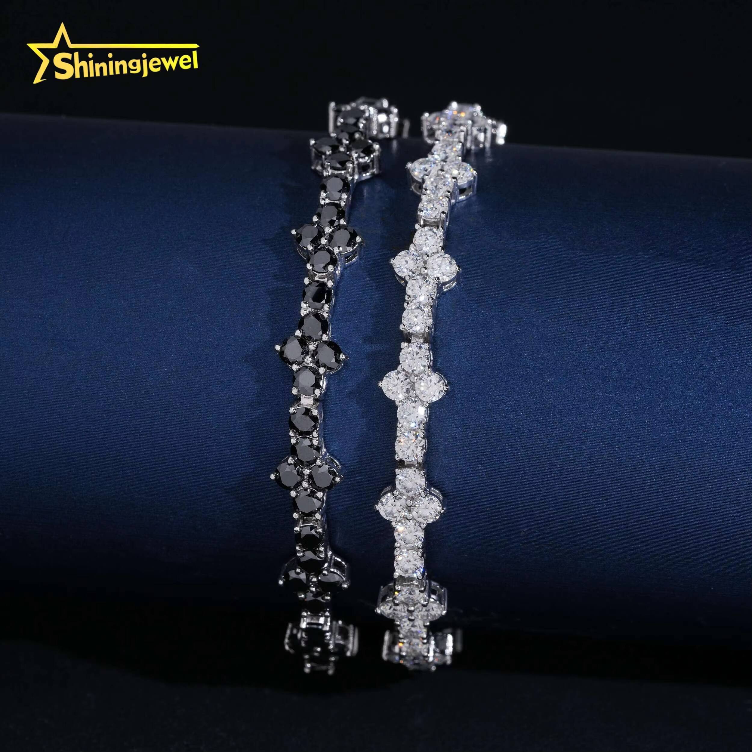 Wholesale Price 925 Silver 3mm Diamond Hip Hop Jewelry Black Moissanite Bracelet Iced Out VVS Moissanite Cross Tennis Chain