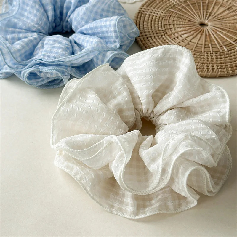 Niche Sweet Elegant Flower Bud fabric Check Pattern For Female High Elatic Hair Rope High Ponytail Accessories 250730