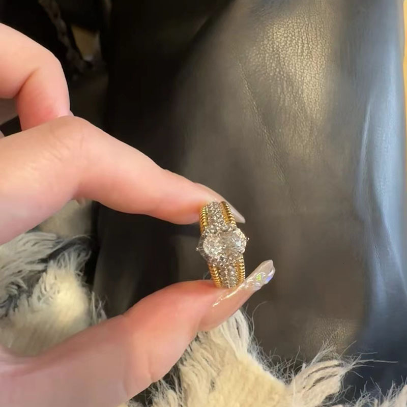 Hui Zhi Wing Jewelry New S Silver Plated Gold 6*8 Oval Gold-Plated Wealth-Enhancing High-End Fashion Ring for Women