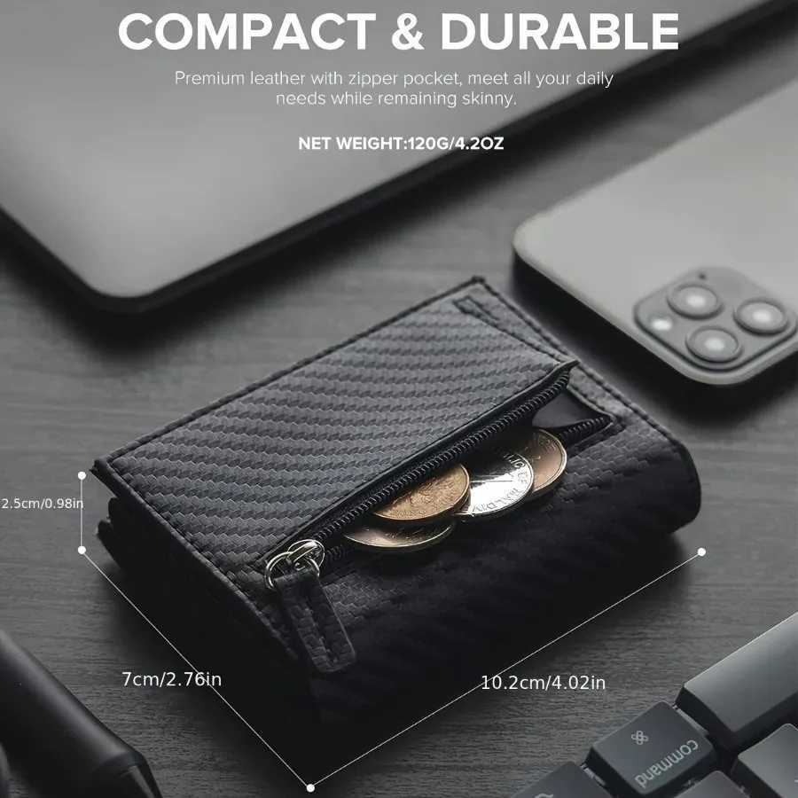 Mens Wallet with Zipper Coin Purse Automatic Pop-up Metal Holder Minimalist RFID Blocking Business Card Wallet IdeaXJ250806