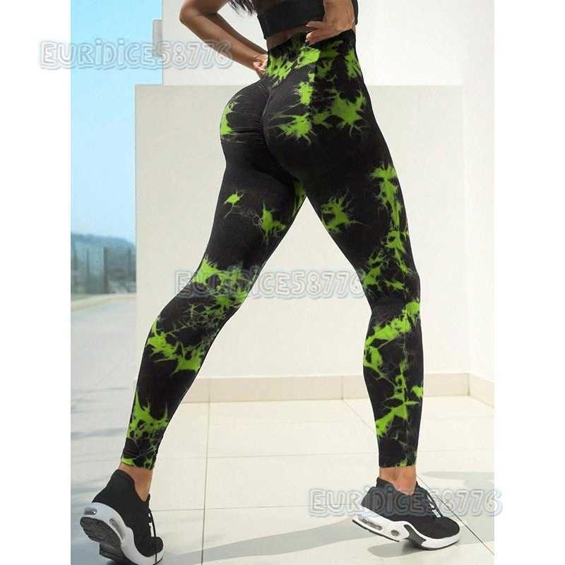 New Tie-dye Floral Yoga Pants Sweat-absorbing High-waist Tummy Control Tight-fitting Hip-lifting Fitness Pants Running Sports Pants H250806