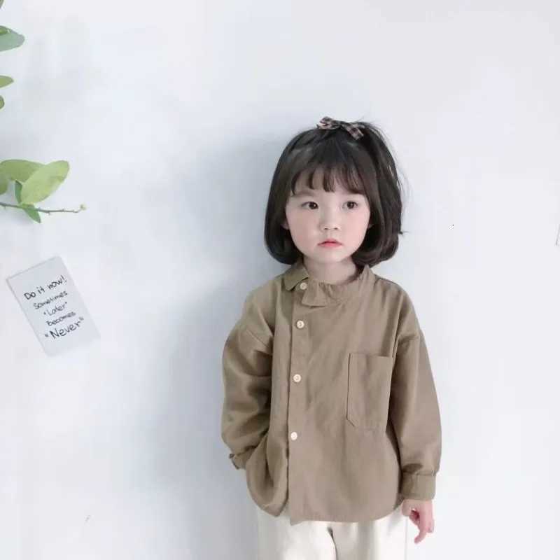 Spring and Autumn Childrens Solid Color Shirt Design Sense Boys Girls Top Side Collar Design Cotton and Linen Thin Shirt X250806