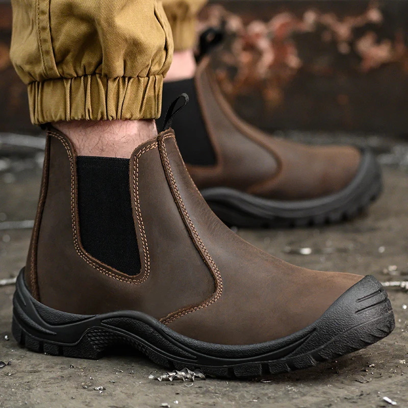 Safety Boots Work for men without lace steel toed toes Full-grain-leather Anti-puncture Protective Indestructible nubuckCombat 250731