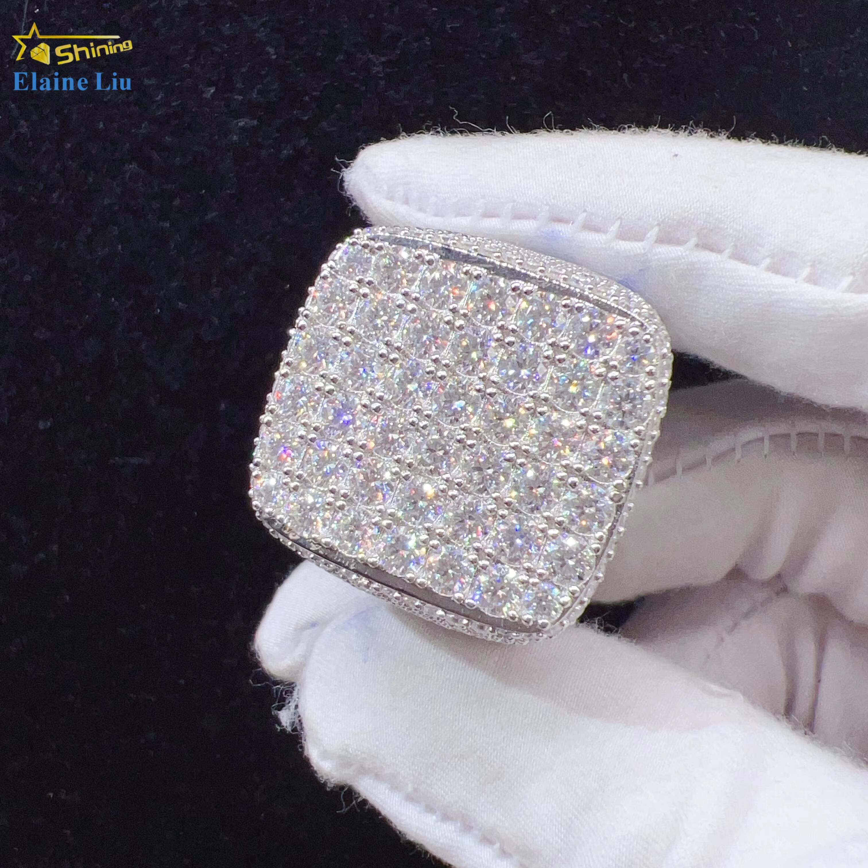 Hot Selling Gold Plated VVS Moissanite Diamond 925 Sterling Silver Hip Hop Iced out Diamond Men Ring