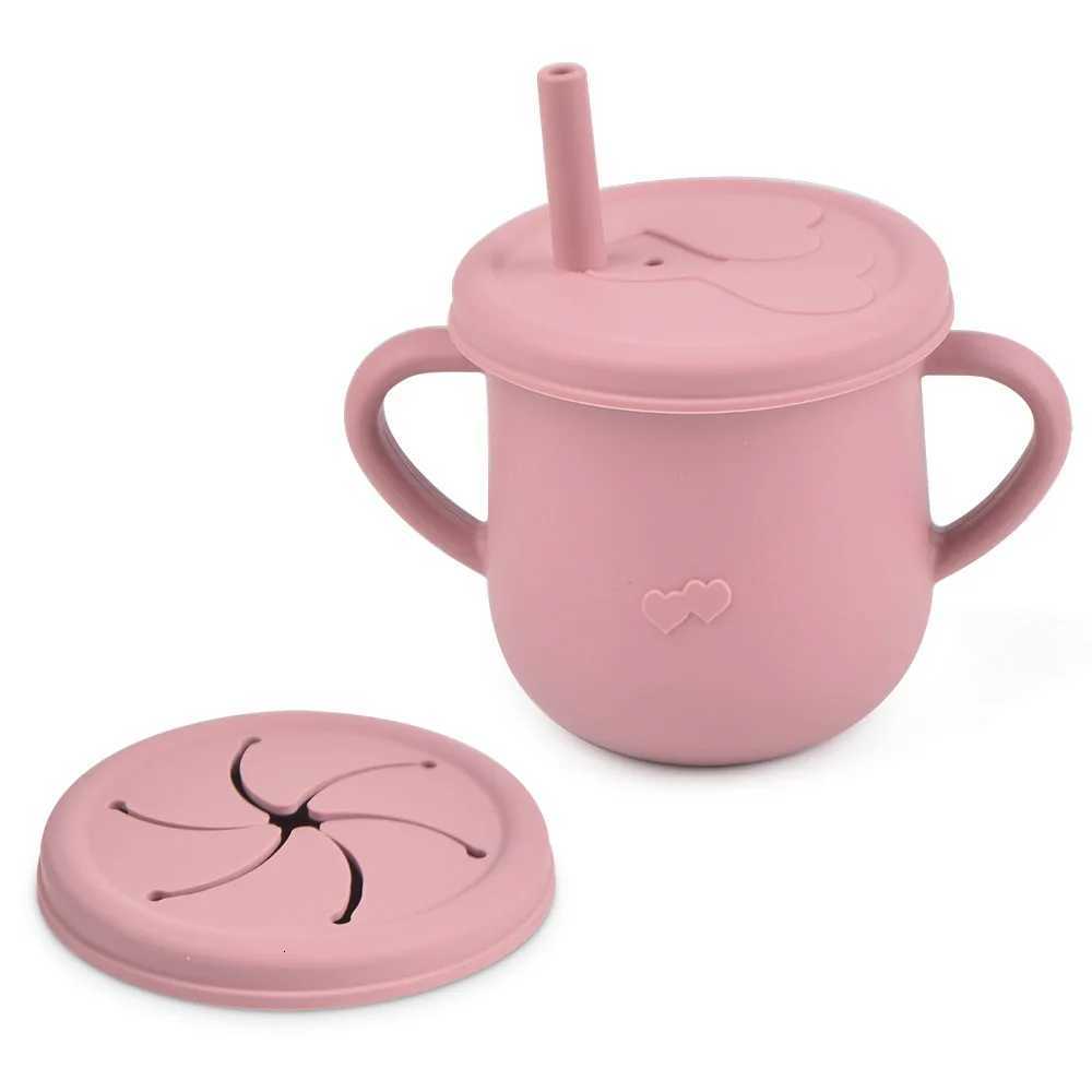 Baby Silicone Double Lids Feeding Cup With Handle Sippy BPA Free Toddlers Learning Drinkware Children Soft Straw Cups Tableware X250806