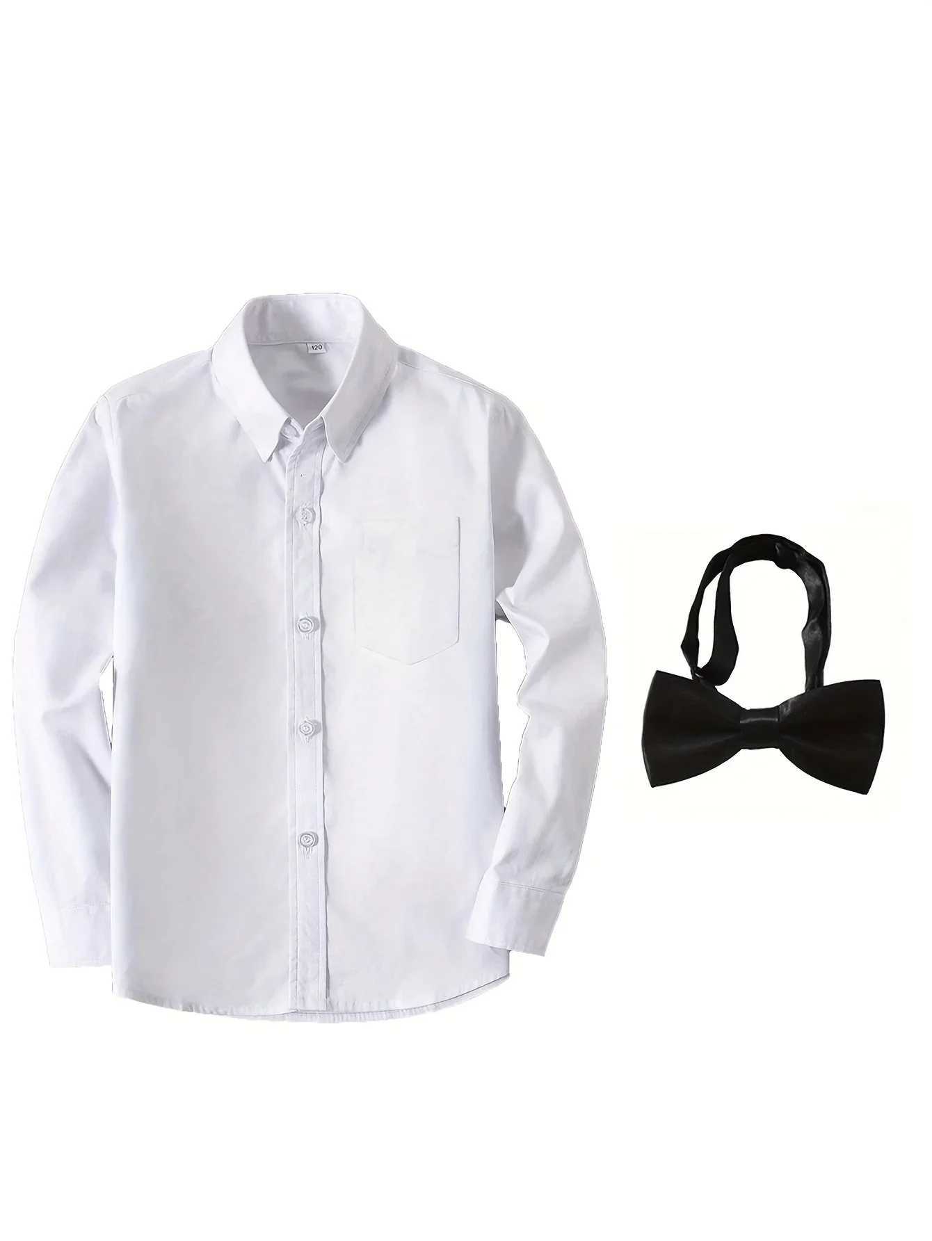 Boys Shirt Complimentary Bow Tie Long Sleeve Single Breasted Casual Comfortable Teens Shirt Wedding Birthday Party Size 2-16Y X250806