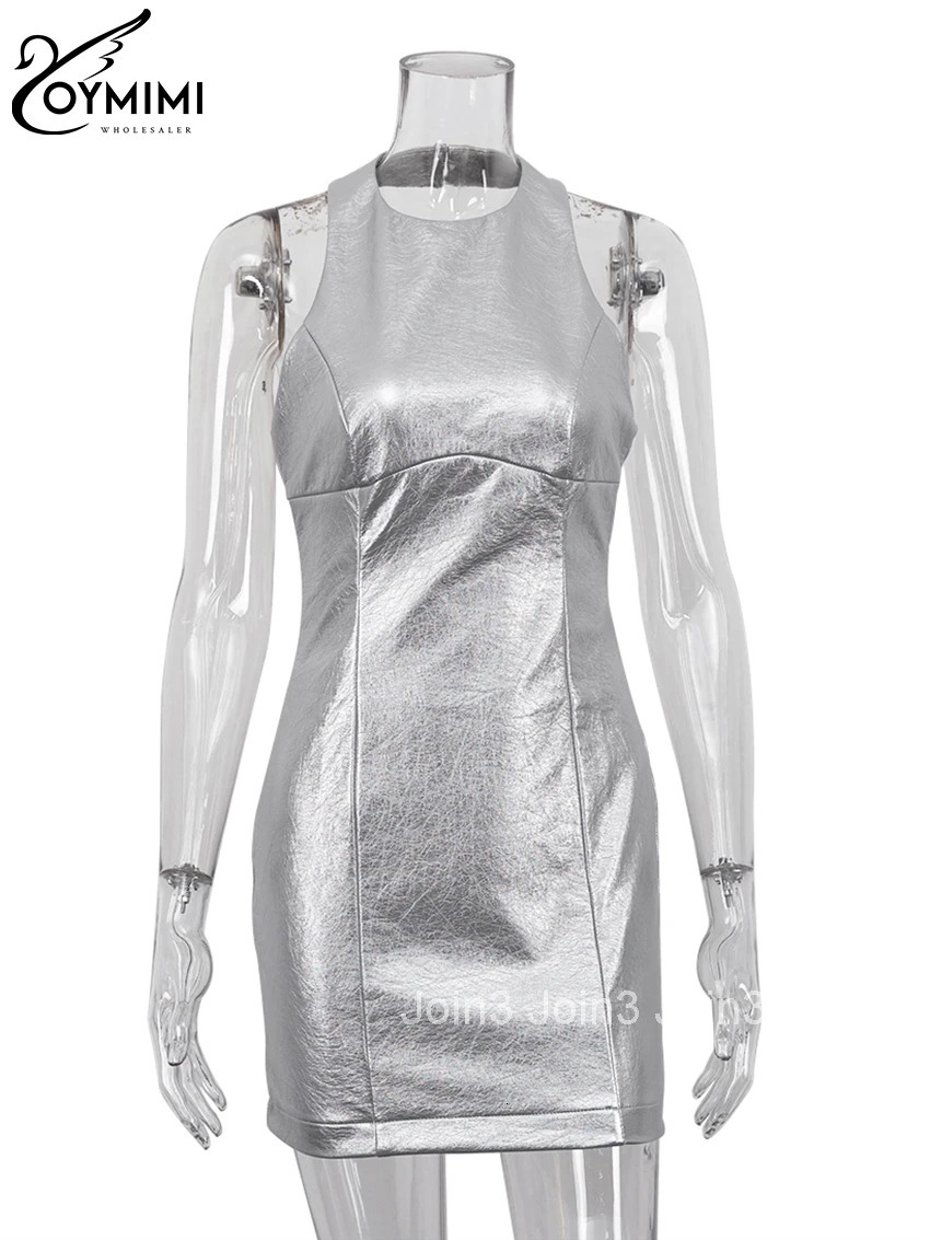 Sexy Sliver Bodycon Dress Lady Fashion Slim O-Neck Sleeveless Mini Dress Elegant Classic Party Dresses For Women