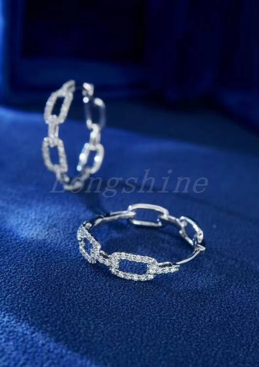 Chain Shape 18k Gold Shining Diamond Newest Fashion Design White Color Cuban Earring Hoop