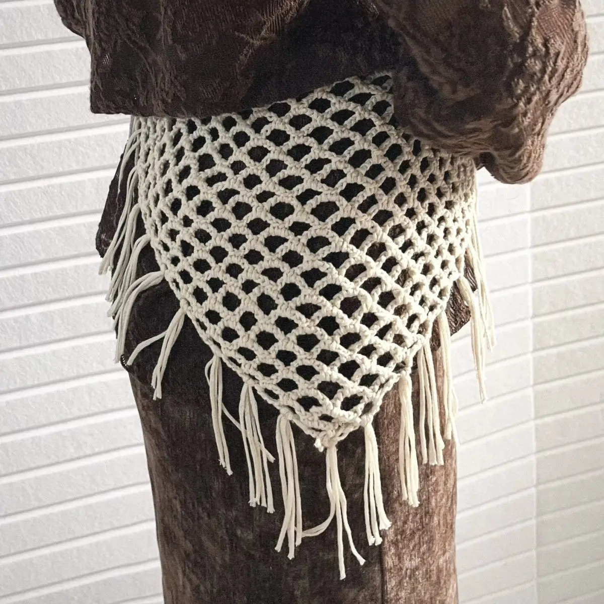 Lady Skirt Korea Ins Weave Triangular Scarf Tie Straps Y2k Fashion Matching Apron Fart Curtain Headscarf Hollowing Out 250806