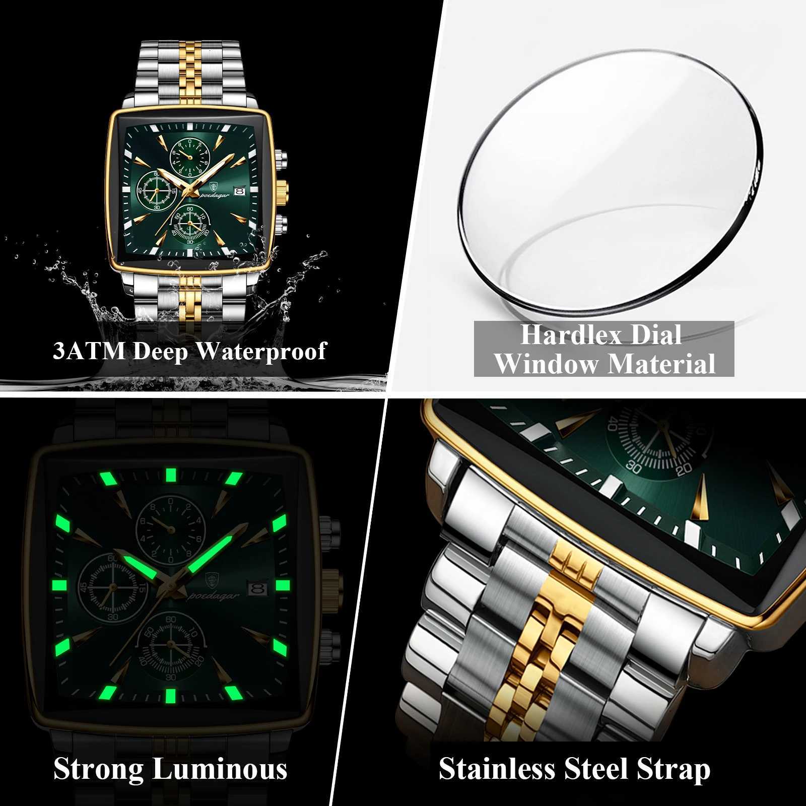 POEDAGAR Top Luxury Mens Waterproof Luminous Stainless Steel Chronograph Date Business Quartz Watch W250806