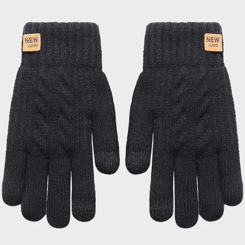 Wholesale Fleece Lined Fashion Warm Black Cable Knitted Winter Touch Screen Gloves 250806