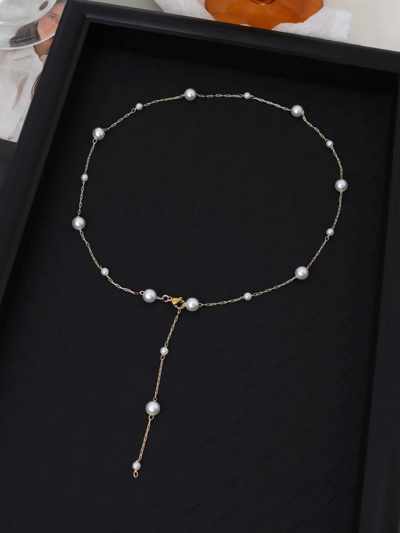 Elegant Womens Fashionable Long Chain Imitation Pearl Adjustable Y-shaped Necklace Banquet Jewelry Accessories Y250805