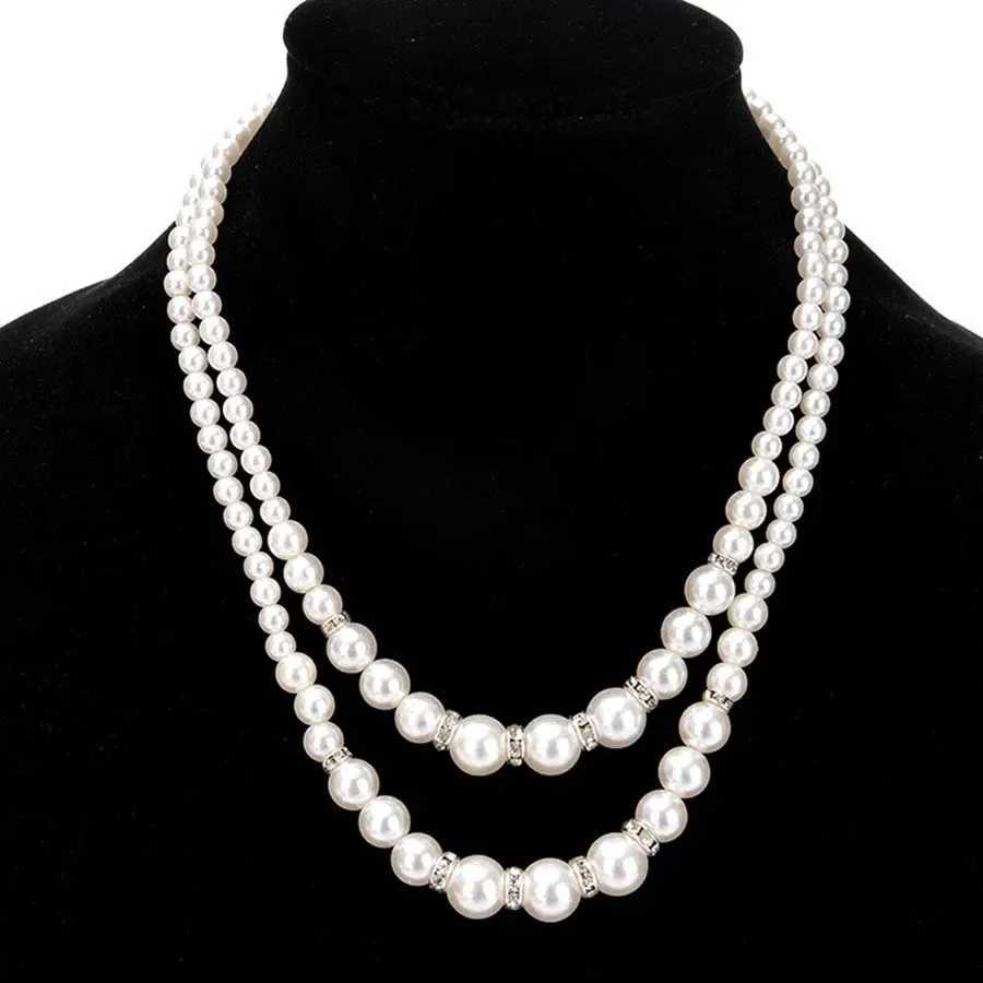Korean Double Layer Pearl Choker Necklace for Women Silver Gold Color Necklaces Pendants Jewelry Charm Gift for Women Y250805