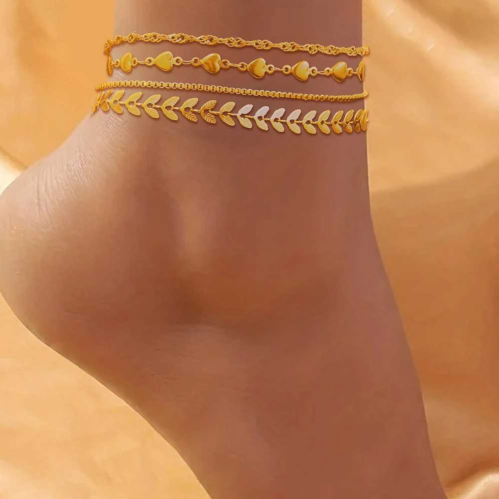 Stainless Steel Anklets Multi Chain Combination Fashionable Atmosphere Peach Blade Anklets For Women Jewelry Popular New Design Y250805