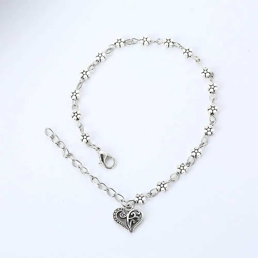 Barefoot Accessory Heart-shaped Fashion Floral Design Silver Anklet s Alloy Bead Foot Women Girl Y250805