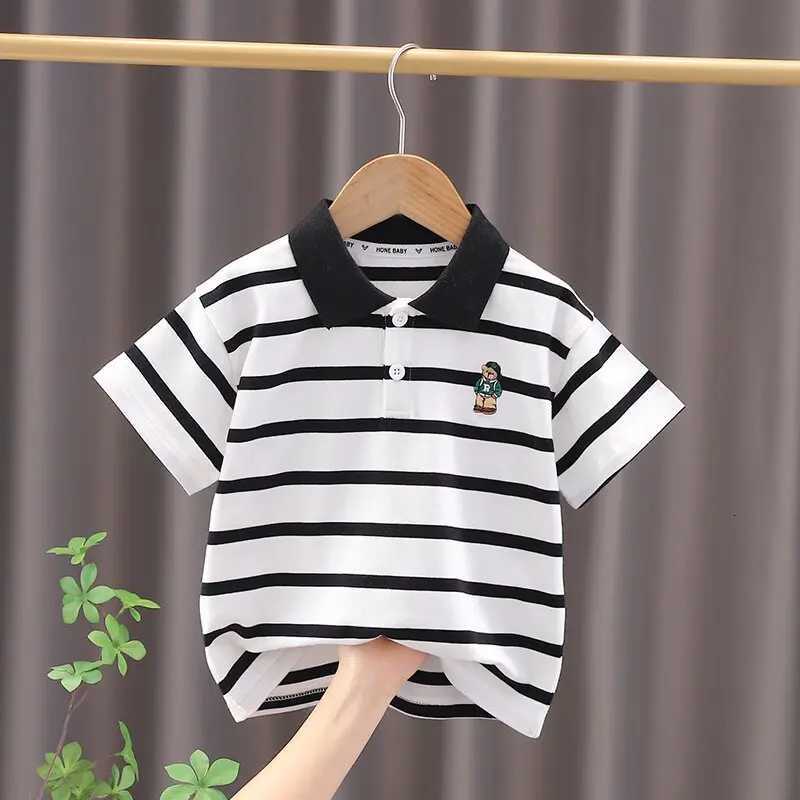 Summer Children Striped Polo Shirt Korean Version Style Kids Boys Short Sleeves T-shirt 1-4 Years Kids Embroidery Cotton Top Tees X250806