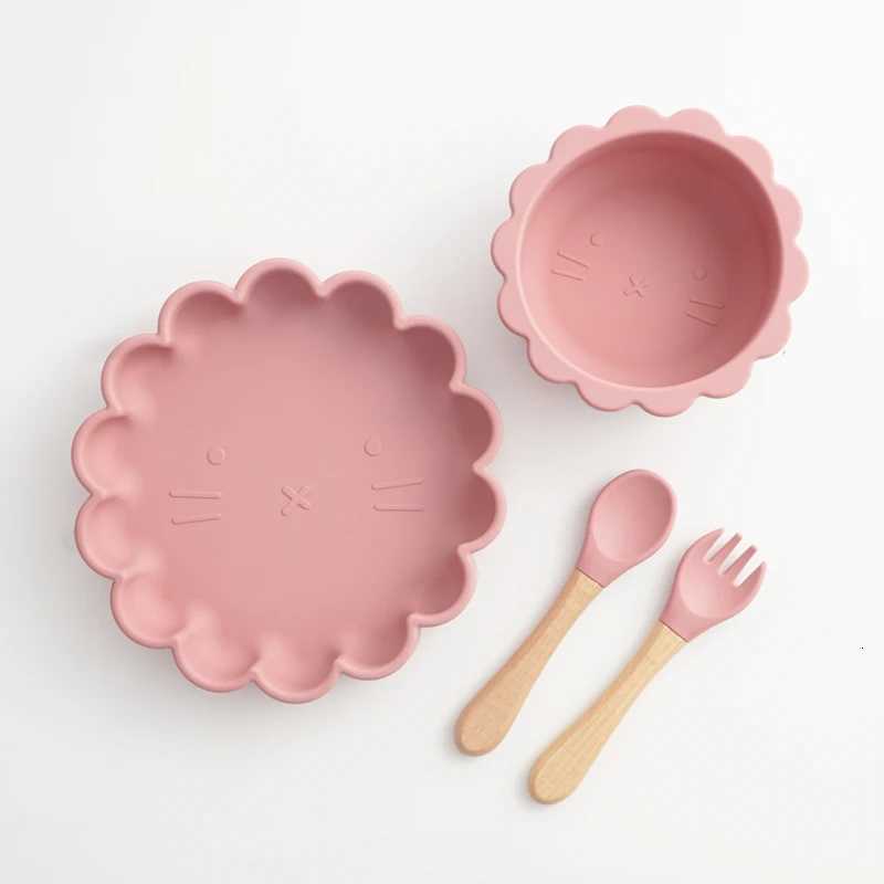1set Childrens Tableware Kids Feeding Solid Food Non-Slip Bowl Waterproof Dishes Plates BPA Free Fork Spoon Dining Utensils X250806