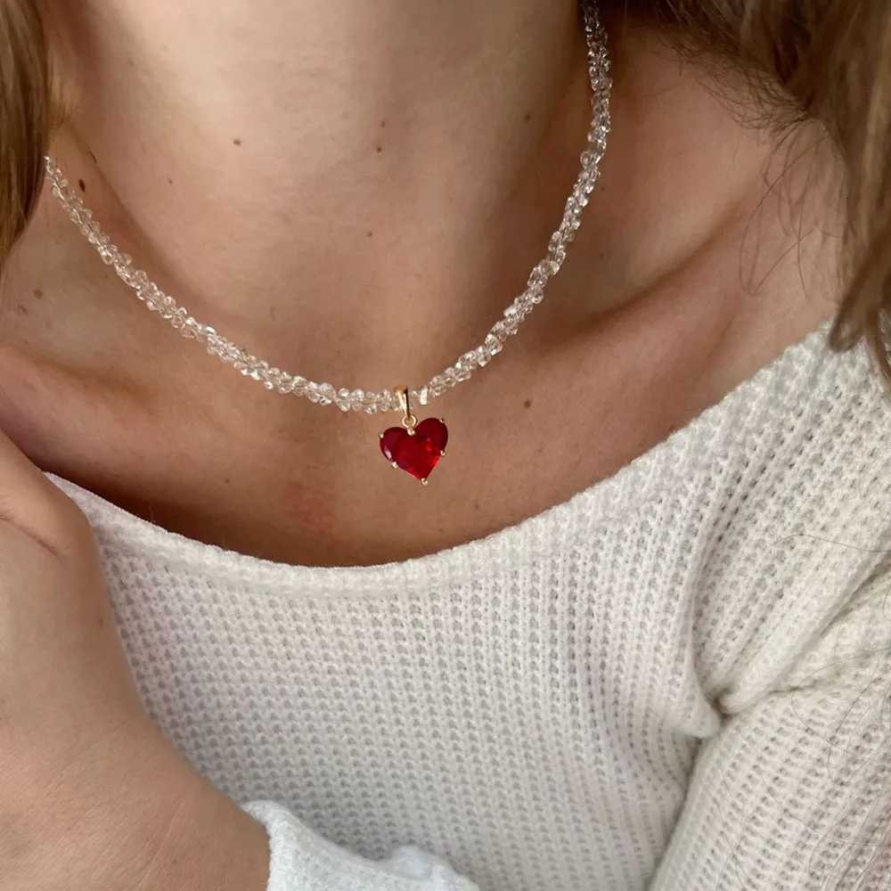 Vintage Zircon Crystal Heart Pendant Geometric Baroque Transparent Crystal Chain Necklace for Women Choker Party Jewelry N478 Y250805