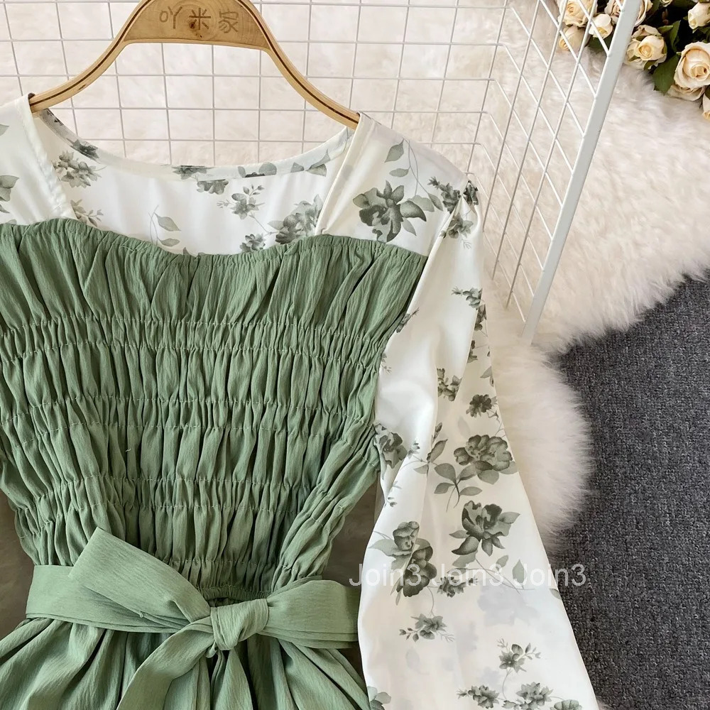 YuooMuoo Chic Fashion Floral Print Long Sleeves Women Dress New Spring Elegant Vintage Bandage Slim Waist Party Vestidos