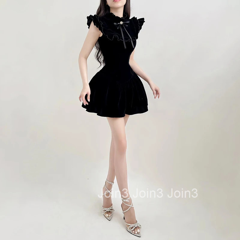 Rockmore Elegant Velvet Black Mini Dresses Sleeveless A-line Korean Fashion Birthday Party Coquette Sexy Ballroom Dress Women