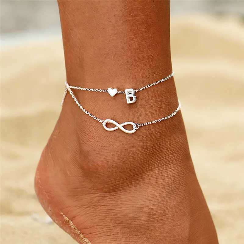 26 Letter A-Z Infinity Heart Anklets For Women Boho Gold Silver Color Foot Chain Ankle Beach Anklet Summer Jewelry Y250805