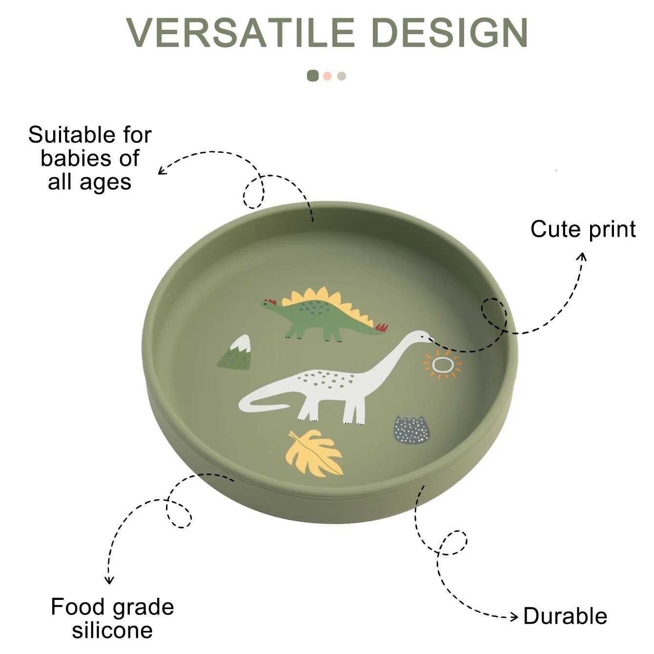 1PCS Baby Silicone Dishes Plate New Dinosaur Pattern Food Tray Baby Dishes Feeding Bowl Newborn Learning Plate To Eat Tableware X250806