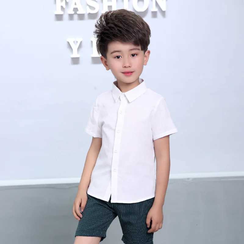 Boys Summer T Shirts Kids White Baptism Shirt Baby Boy Birthday Photography Performance Shirt Teenage Child School Formal Blouse X250806