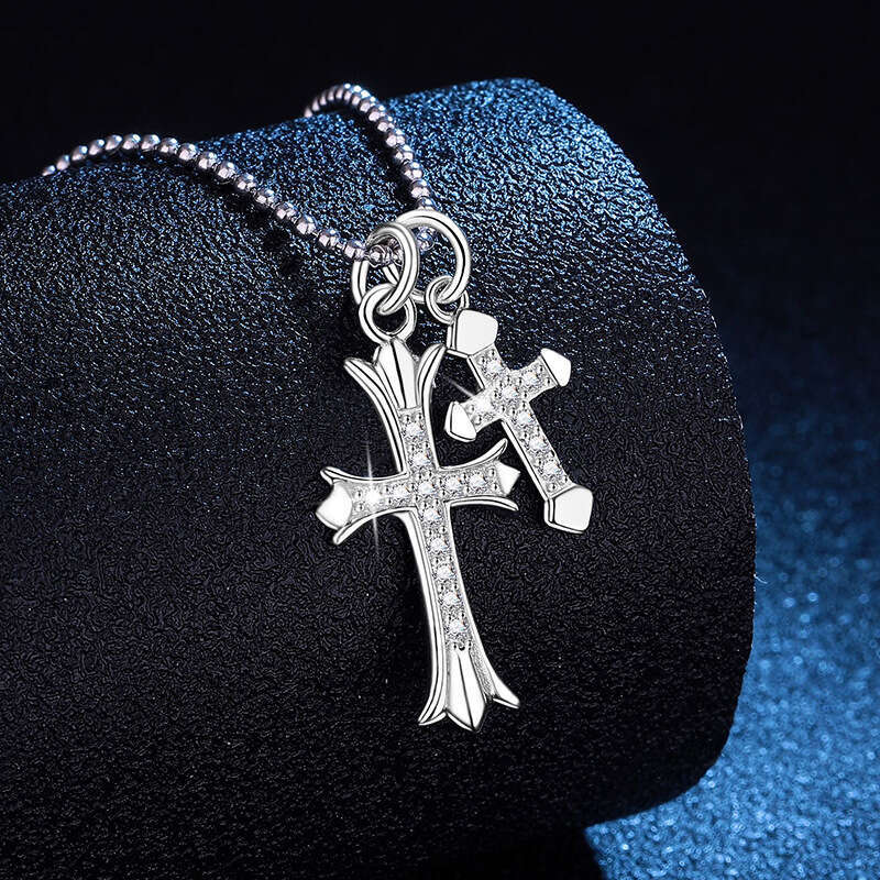 Iced Out VVS Pendant Hip-Hop Korean Style Cross Clavicle Chain D Color Moissanite Necklace