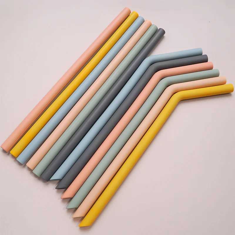 Reusable Solid Color Silicone Straws Food Grade Foldable Flexible Bent Straight Drinking Straws Kids Party Supplies Bar Tools X250806