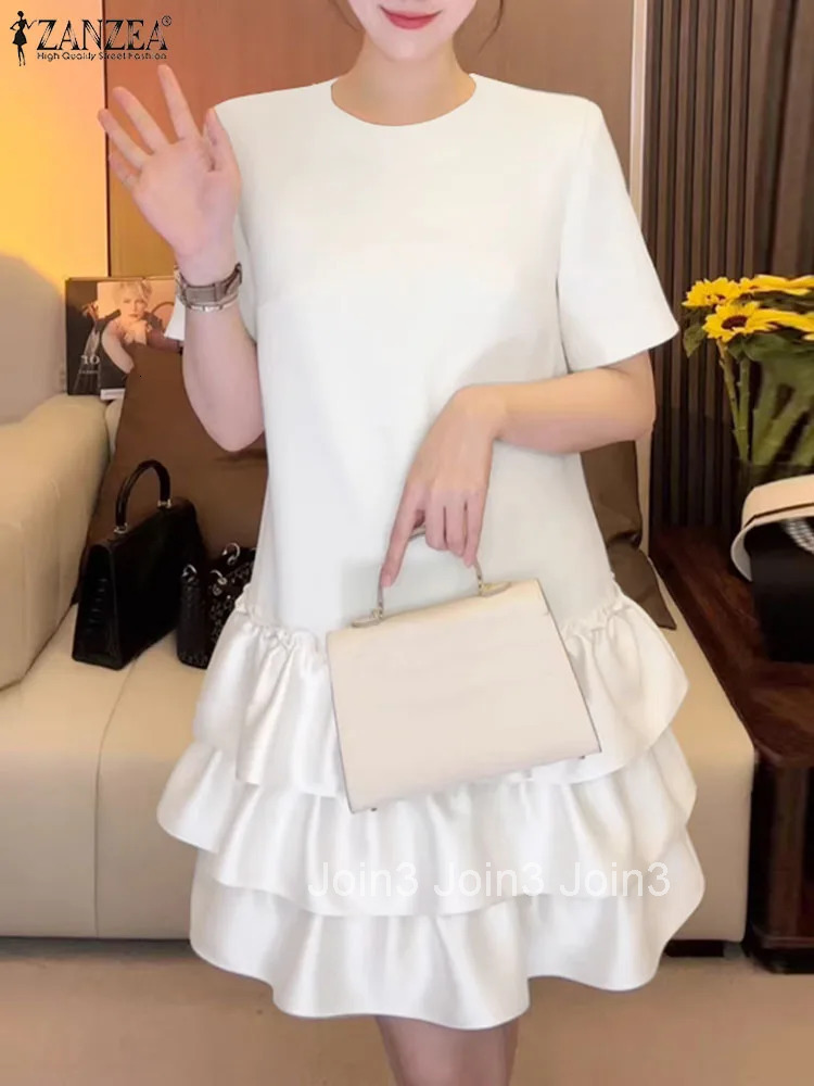 Elegant Ruffles Party Dress Women Summer Fashion Tiered Vestidos Korean Short Sleeve Robe Vintage Mini Cake Dresses