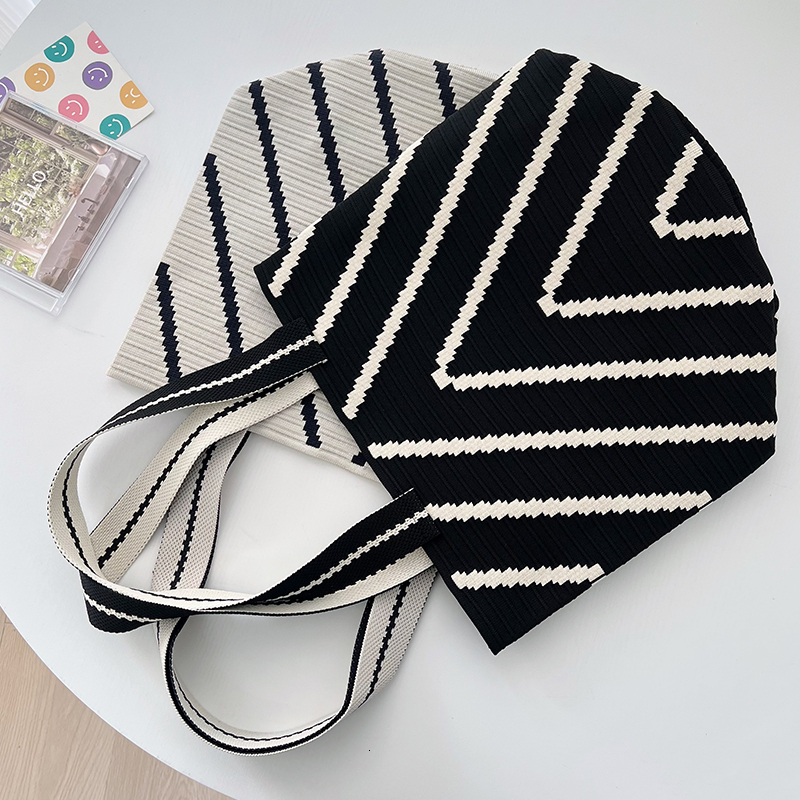 Designer Striped Knitted Single Shoulder Handbag 2025 New Multi functional Fashion Large Capacity Handbag
