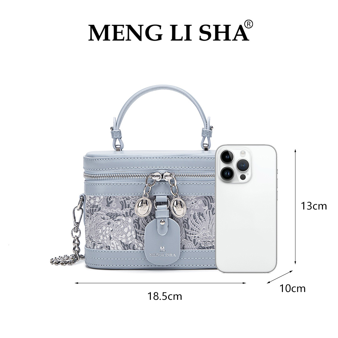 2025 MENG LI SHA Summer New Niche High-End Texture Embroidered Tote Box Bag Women's Commuter Versatile One-Shoulder Crossbody Bag