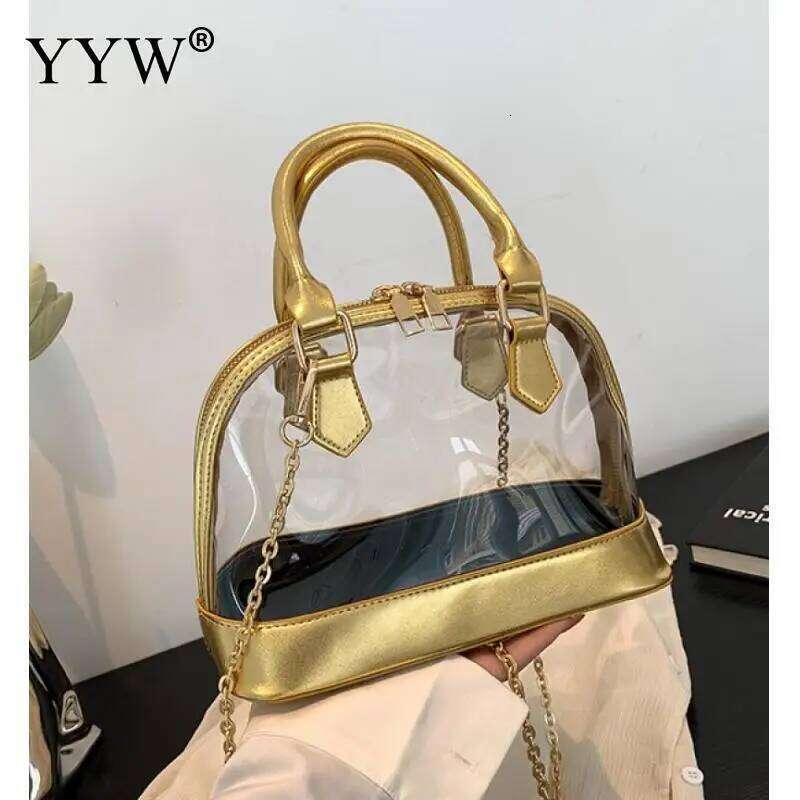 Transparent Jelly Women Clutch Handbag With PU Leather Top Handle Metal Chain Crossbody Shoulder Tote Bag Casual Messenger Purse